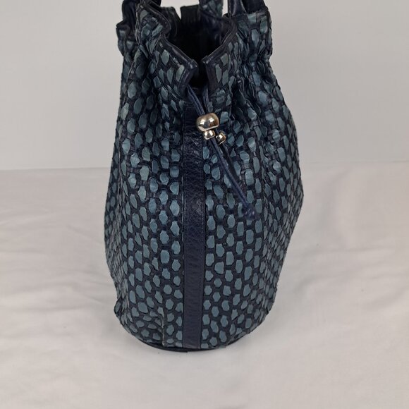Vintage Ralston Woven Quilted Blue Leather Shoulder Hobo Style Bag - Picture 5 of 16